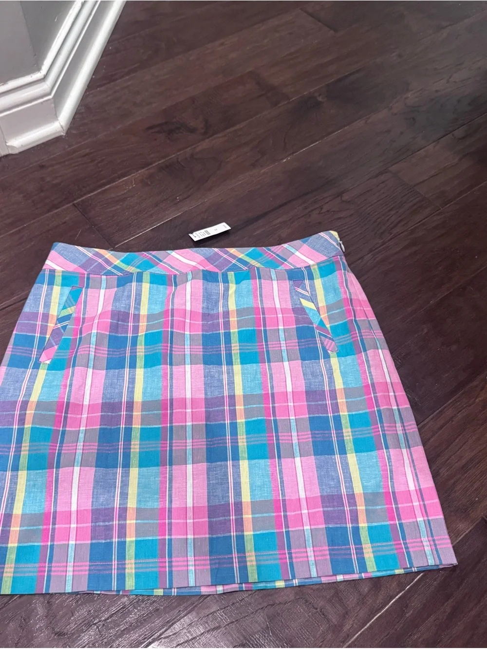 Talbots Madras Plaid Pastel linen cotton blend skirt size 12 NWT
